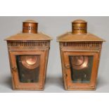 A  PAIR OF COPPER WALL OR BACK LANTERNS, 30CM H Attractive small lanterns in good condition, not