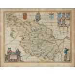 JOAN BLAEU - WEST RIDING OF YORKSHIRE, DOUBLE PAGE ENGRAVED MAP, 17TH CENTURY, HAND COLOURED, 43.5 X