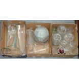 MISCELLANEOUS CUT, COLOURED AND OTHER GLASSWARE, INCLUDING TRUMPET SHAPED VASES Good condition