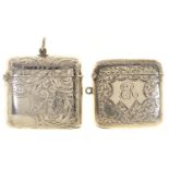 TWO VICTORIAN SILVER VESTA CASES, FOLIATE ENGRAVED, 40 AND 43MM H, BY DIFFERENT MAKERS, CHESTER