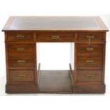 AN OAK PEDESTAL DESK WITH BROWN LEATHER TOP, EARLY 20TH C, 78CM H; 122 X 67CM Scuffs and scratches