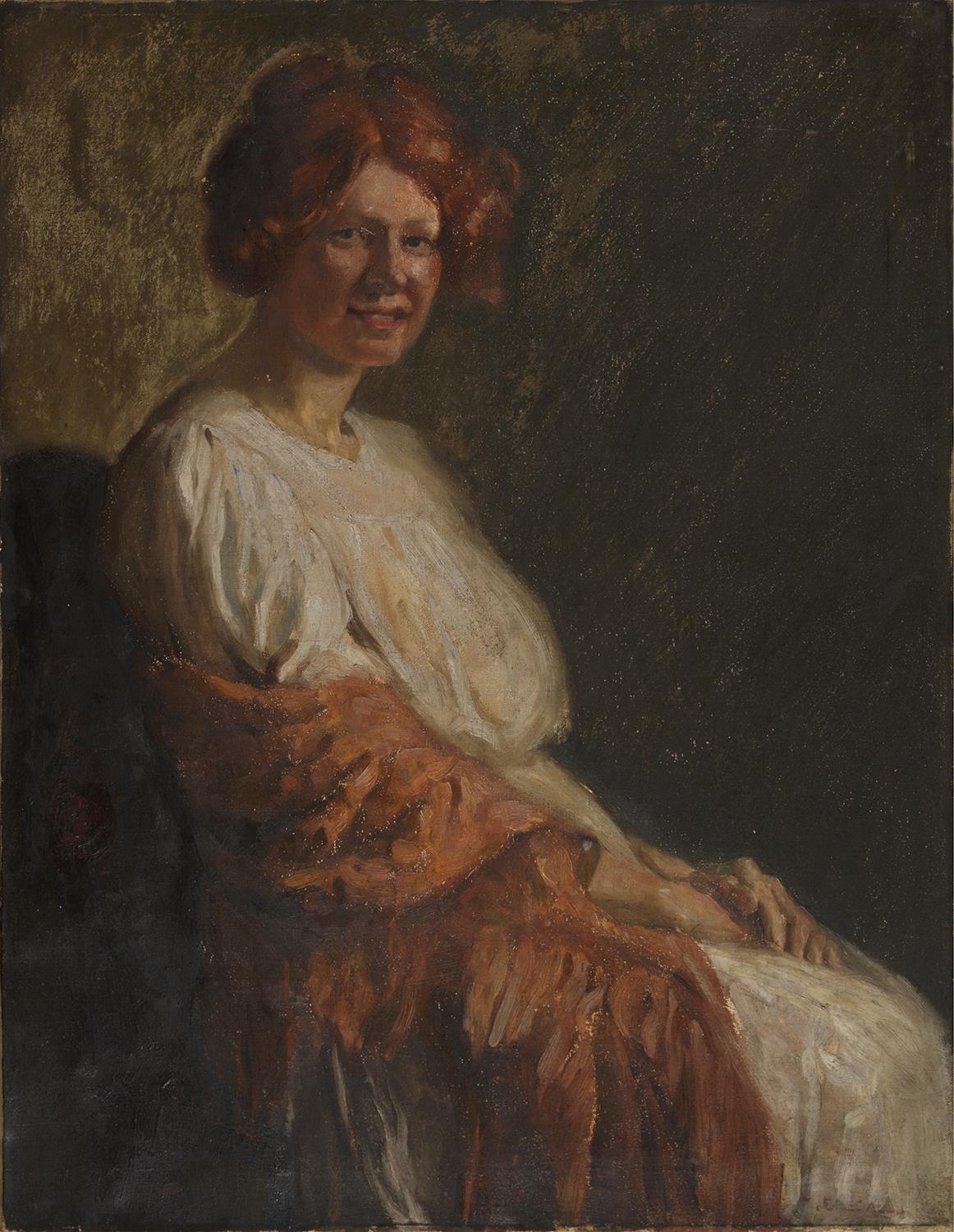 BRITISH SCHOOL, EARLY 20TH C - PORTRAIT OF A LADY, INDISTINCTLY SIGNED, OIL ON CANVAS, 90 X 71CM (