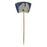A STICK PIN, THE TERMINAL SET WITH A WEDGWOOD JASPER CAMEO, 19TH C, TERMINAL 15 X 22MM Pin re-