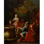 FOLLOWER OF GIOVANNI BATTISTA PITONI - REBECCA AND ELIEZER AT THE WELL, OIL ON CANVAS, 62 X 50CM