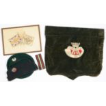 MILITARIA. SIDE CAP OF DUKE OF CORNWALL'S LIGHT INFANTRY, A BERET AND TWO OTHER ITEMS (4) Mostly