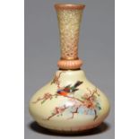 A LOCKE & CO WORCESTER PEAR SHAPED VASE WITH RETICULATED NECK, C1902-14, PRINTED AND PAINTED WITH