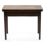 A GEORGE III MAHOGANY FOLDING TEA TABLE WITH ASSOCIATED TOP, 74CM H; 97 X 97CM Top surface heavily