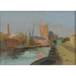 NORMAN JAMES BATTERSHILL RBA (1922-2010) - BRIDGE AND STREAM ARUNDEL, SIGNED, OIL ON BOARD, 23.5 X