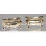 A PAIR OF EDWARD VII GADROONED SILVER SALT CELLARS, 5.5CM L, BY ELKINGTON & CO LTD, BIRMINGHAM 1909,