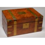 A VICTORIAN BRASS BOUND WALNUT WRITING BOX, C1870   WITH FITTED INTERIOR, 35CM L Flap under the
