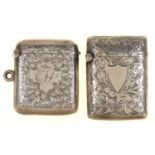 TWO EDWARDIAN SILVER VESTA CASES, ENGRAVED WITH ARABESQUES, 40 AND 45MM H, BY DIFFERENT MAKERS, BOTH