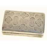 A DUTCH SILVER SNUFF BOX, POST 1814, THE LID STAMPED WITH TRELLIS, THE SIDES REEDED, 36 X 63MM,