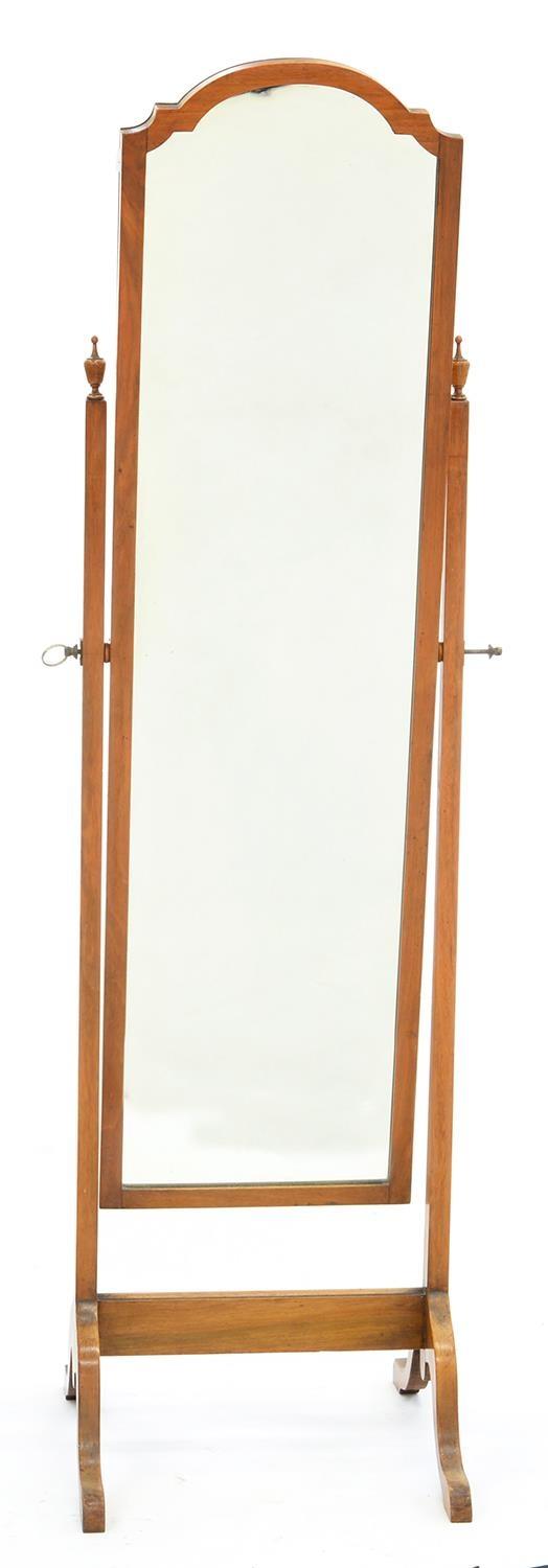 A MAHOGANY CHEVAL MIRROR, C1930, 150CM H X 40CM W Wood very faded, slight movement to stand