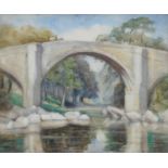 ELLA  COATES (1884-1937) - THE DEVIL'S BRIDGE KIRKBY LONSDALE, SIGNED (IN RED), WATERCOLOUR, 36.5