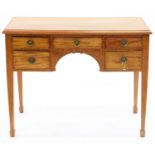 AN EDWARDIAN MAHOGANY DRESSING TABLE ON SQUARE TAPERING LEGS, 82CM H; 102 X 49CM Item very faded but