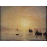 FOLLOWER OF JOSEPH MALLORD WILLIAM TURNER - SUNRISE OVER AN ESTUARY WITH FISHING BOATS, OIL ON