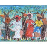 GERARD FORTUNE - THREE FIGURES, HAITI, SIGNED, ACRYLIC ON CANVAS, 52 X 68CM Good condition