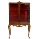 A WALNUT CHINA CABINET, C1950, 156CM H; 86 X 36CM Some water damage to top surface, otherwise