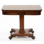 A VICTORIAN MAHOGANY CARD TABLE ON PEDESTAL BASE, 72CM H; 92 X 92CM Top surface very split, numerous