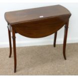 AN EDWARDIAN MAHOGANY AND LINE INLAID ROUND DROP LEAF TABLE, C1905, ON SLIGHTLY SPLAYED SQUARE