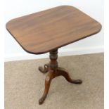 A VICTORIAN MAHOGANY TRIPOD TABLE, C1840, THE OBLONG TOP ON RING BALUSTER PILLAR, 68CM H; 50 X
