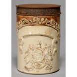 AN ENGLISH CYLINDRICAL SALTGLAZED BROWN STONEWARE TOBACCONIST'S SNUFF JAR, C1840, SPRIGGED WITH