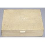 AN ART DECO SHAGREEN CIGARETTE BOX, 1930'S, WITH IVORY THUMBPIECE, LINED IN LIGHT WOOD, 14 X 19CM