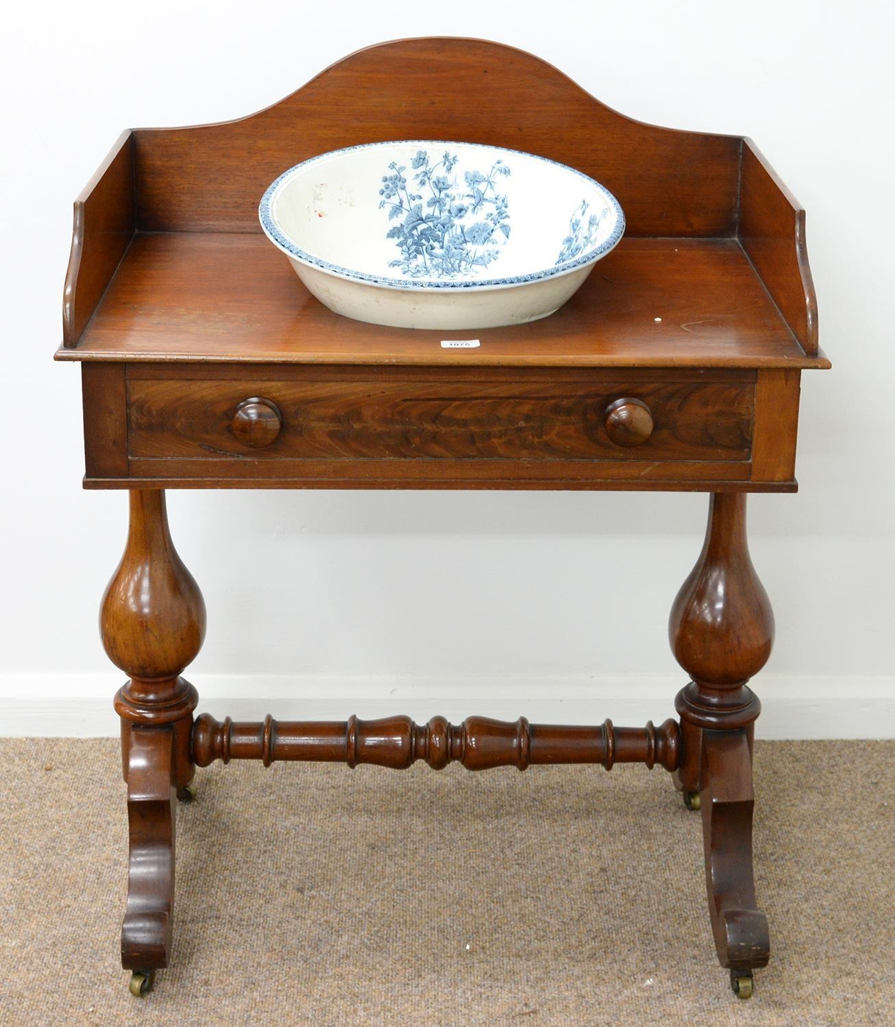 A VICTORIAN MAHOGANY WASH STAND, C1870, THE GALLERIED RECTANGULAR TOP WITH CENTRAL HOLE FOR BASIN