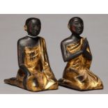 A PAIR OF SOUTH EAST ASIAN CARVED, PAINTED AND GILT WOOD FIGURES OF KNEELING DEVOTEES, 20TH C, 14.