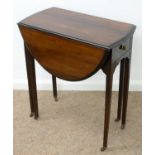 A LATE VICTORIAN OVAL MAHOGANY DROP LEAF TABLE, FITTED WITH A DRAWER ON SQUARE TAPERED LEGS WITH