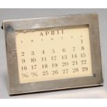 TIFFANY & CO. A NORTH AMERICAN SILVER CALENDAR, EARLY 20TH C, THE PLAIN FRAME INITIALLED A W, 7 X