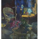 JASON BOWYER NEAC, PS, RP (1957-2019) - CONSERVATORY AT NIGHT, OIL ON HARDBOARD, 37 X 34.5CM