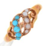 A VICTORIAN TURQUOISE AND SPLIT PEARL RING, IN 15CT GOLD, BIRMINGHAM 1895, 2.1G, SIZE N Complete and
