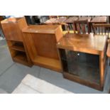 A MID CENTURY OAK BUREAU AND AN OPEN BOOKCASE EN SUITE, ON SCALLOPED BASE, 76 AND 91CM L AND AN