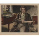 AN EARLY 20TH CENTURY PRINT OF BEETHOVEN, 59 X 73CM, GILT CAVETTO FRAME Good condition