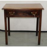 A GEORGE III OAK SIDE TABLE, EARLY 19TH C, 72CM H; 48 X 73CM Typical fading and old stains to top,