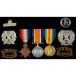 WWI GROUP OF THREE, 1914-15 STAR, BRITISH WAR MEDAL AND VICTORY MEDAL 3527 PTE T C KLEIN 14 LOND