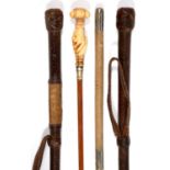 HORSEMANSHIP. TWO LADY'S WHIPS, C1900, ONE WITH EARLIER ASSOCIATED CARVED BONE CLASPED HANDS SEAL-