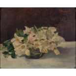 P WEINWEILLER, 20TH C - A BOWL OF CHRISTMAS ROSES, SIGNED (IN RED) OIL ON CANVAS, 35 X 43.5CM
