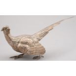 A GERMAN SILVER PHEASANT TABLE ORNAMENT, 25CM L, IMPORT MARKED L NERESHEIMER AND CO, LONDON 1927,