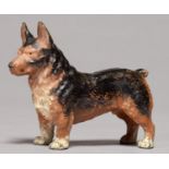 AN AUSTRIAN COLD PAINTED BRONZE SCULPTURE OF A GORGI DOG, EARLY 20TH C, 75MM H Repainted in part;
