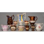 A COLLECTION OF VICTORIAN LUSTRE WARE, MAINLY JUGS, ALL MID 19TH C, VARIOUS SIZES (12) Some damage