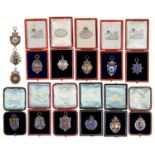 SPORTING INTEREST. FOURTEEN SILVER OR SILVER AND ENAMEL MEDALS OF DERBYSHIRE FOOTBALL ASSOCIATION