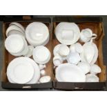 A QUANTITY OF WEDGWOOD AND COALPORT WHITE GLAZED LEAF MOULDED DINNER WARE AND SIMILAR PLAIN VILLEROY
