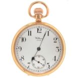 A WALTHAM 9CT GOLD KEYLESS LEVER WATCH, TRAVELLER MOVEMENT NO 26231473, GOLD CUVETTE AND BOW,