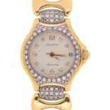 A ZENITH 18CT GOLD AND DIAMOND LADY'S WRISTWATCH  ACADEMY, MAKER'S BRACELET WITH DEPLOYANT BUCKLE,
