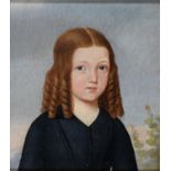BRITISH NAÏVE ARTIST, 19TH C - PORTRAIT OF A GIRL, BUST LENGTH, HER HAIR IN RINGLETS, OIL ON CANVAS,