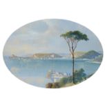 ITALIAN SCHOOL, 19TH CENTURY - THE BAY OF NAPLES, GOUACHE, OVAL, 21 X 31.5CM Apparently good