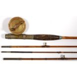 A VINTAGE BAMBOO FISHING ROD WITH MILBRO BRASS 2¾ FISHING REEL, EARLY 20TH C Wear consistent with