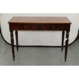 A VICTORIAN MAHOGANY WASHSTAND, LATE 19TH C, ON TURNED LEGS, 74CM H; 51 X 106CM Top faded, handles